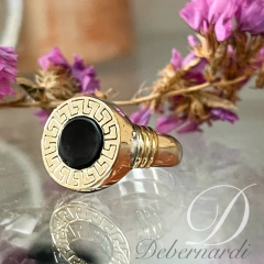 ANILLO BVG ONIX GUARA GRIEGA PLATA Y ORO SK133