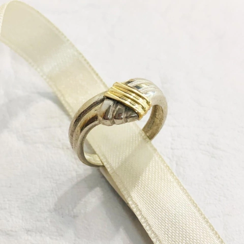 ANILLO PLATA ESTILO ALIANZA AFRICANA CON DOUBLE DE ORO SK1069