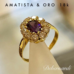 ANILLO ORO 18 K CON AMATISTA Y CUBICS ESTILO REINA ANA SK904 - tienda online