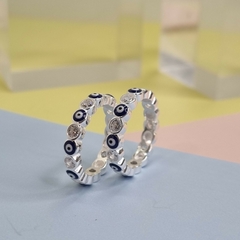 ANILLO PLATA ITALIA CON OJOS TURCOS Y CUBICS COD 4999