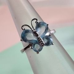 ANILLO PLATA ITALIANO CON AGUAMARINAS MARIPOSA COD 5611 - comprar online