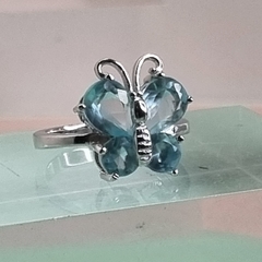 ANILLO PLATA ITALIANO CON AGUAMARINAS MARIPOSA COD 5611