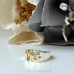 ANILLO PLATA Y ORO SELLO INICIALES LETRAS RECTANGULAR 5662 - comprar online