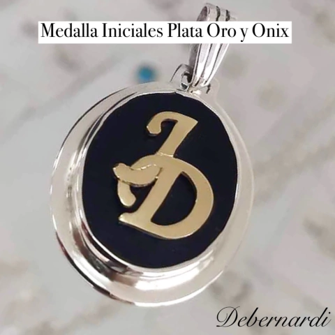 MEDALLA OVAL PLATA ORO y Onix negro