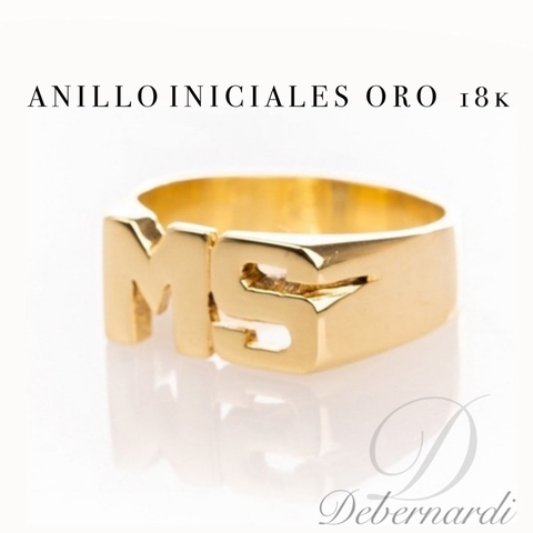 ANILLO RECTANGULAR INICIALES CALADAS EN ORO 18 K HECHO A MANO