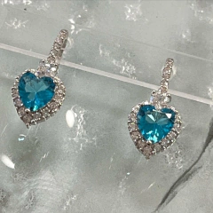 PAR DE AROS EN PLATA CON TOPACIO AZUL BRISURA ITALIA