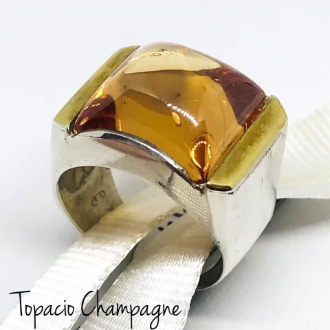 ANILLO PLATA 925 Y ORO 18K CON TOPACIO CHAMPAGNE ÁMBAR J978