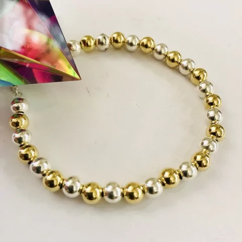PULSERA BOLITAS DE PLATA Y ORO PLAQUE ITALIANA J3063 - comprar online