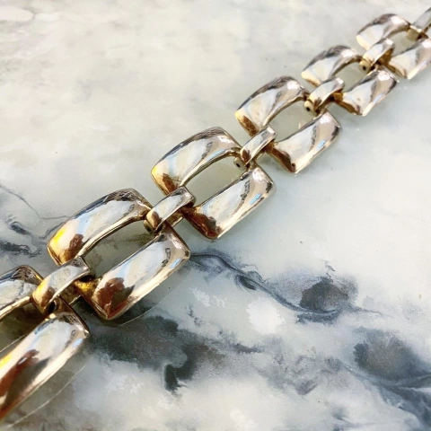 IMPORTANTE PULSERA PLATA ITALIANA ESLABONES CUADRADO 6510