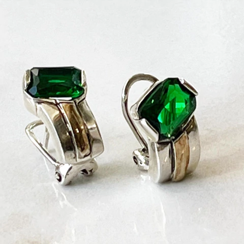 PAR DE AROS PLATA Y ORO CON ESMERALDA COLOMBIA SK153