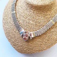 GARGANTILLA PLATA Y ORO CON TOPACIO COLOR CHAMPAGNE 8034