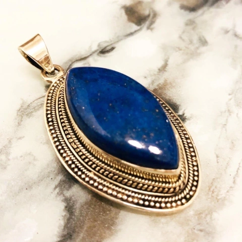 DIJE INDU LAPISLAZULI ALMENDRA PLATA 9022