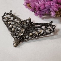 BROCHE PRENDEDOR MARIPOSA EN PELTRE Y STRASS ANTIGUO K2059 - comprar online