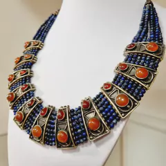 COLLAR LAPISLÁZULI Y GRANATE PLATERÍA INDIA COD. 4102