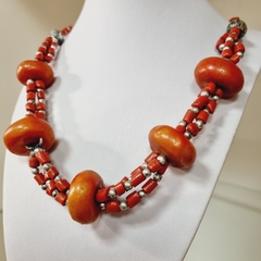 COLLAR DE CORAL DE INDIA Y PELTRE 7765