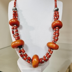 COLLAR DE CORAL DE INDIA Y PELTRE 7765 - comprar online