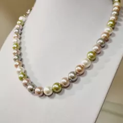 COLLAR PERLAS GRISES Y VERDE AGUA J3035