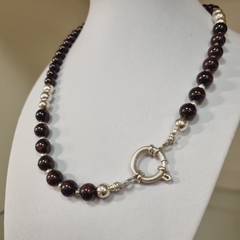 COLLAR Y PULSERA GRANATE Y PLATA COD 6512