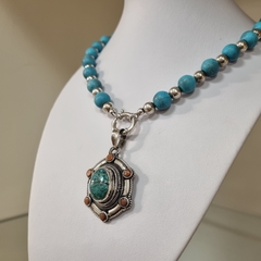 COLLAR TURQUESAS NATURALES Y PLATA CON MARINERO COD J632 - comprar online