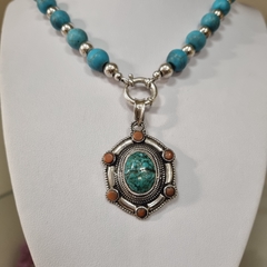 DIJE PLATA TURQUESAS Y CORAL DE INIDA ARTESANAL COD K2259 - comprar online