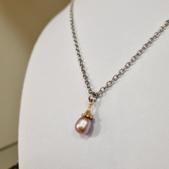 CADENA Y DIJE ACERO PERLA LAGRIMA K2258