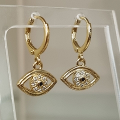 AROS PLATA DORADA ESTILO COLGANTE CON OJO TURCO Y PIEDRAS K2289 - comprar online