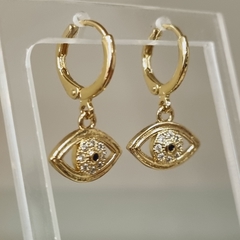 AROS PLATA DORADA ESTILO COLGANTE CON OJO TURCO Y PIEDRAS K2289