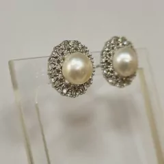 PAR DE AROS CON PERLA NATURAL CULTIVO AGUA DULCE Y CUBICS K2292 - comprar online