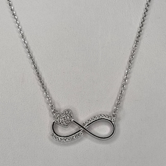 CADENA Y DIJE COLLAR AMOR INFINITO PLATA RODINADA.Y CUBICS K2741