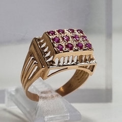 ANILLO ESTILO ANTIGUO CHEVALIER ORO Y RUBIES NATURALES SK914