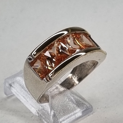 ANILLO PLATA Y ORO CON TOPACIOS CHAMPAGNE BAGUETTE COD K3001 - comprar online