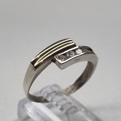 ANILLO DOBLE COMBINADO PLATA Y ORO CON TOPACIOS CHAMPAGNE 3003
