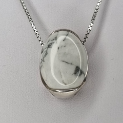 DIJE OVAL MARMOL CARRARA Y PLATA DOS POSICIONES 3418 - tienda online