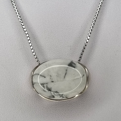 DIJE OVAL MARMOL CARRARA Y PLATA DOS POSICIONES 3418