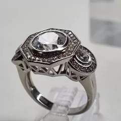 ANILLO PLATA CON 3 IMPORTANTES CUBICS ITALIANO .TALLA BRILLANTE 3237 - comprar online