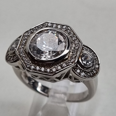 ANILLO PLATA CON 3 IMPORTANTES CUBICS ITALIANO .TALLA BRILLANTE 3237