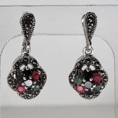 AROS PLATA COLGANTES DE TAILANDIA CON RUBIES Y MARCASITAS 3617 - comprar online