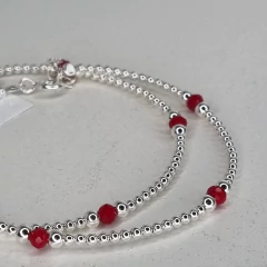 PULSERA DE PLATA Y CRISTALES COLORADOS ROJOS 3377