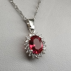 CADENA Y DIJE CON RUBI RECONSTITUIDO CORONADO EN CUBICS 9028 - comprar online