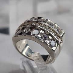 ANILLO PLATA TRIPLE CON CUBICS MACIZO ITALIA 3401