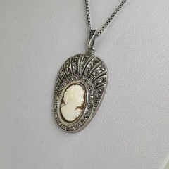 ANTIGUO COLLAR CAMAFEO, CADENA Y DIJE CON MARCASITAS COD 3947 - comprar online