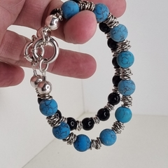 PULSERA BOLITAS DE PLATA Y TURQUESAS COD 3977