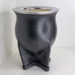 MATE CAMIONERO DE CALABAZA, CUERO NEGRO CON VIROLA DE ACERO 4468N