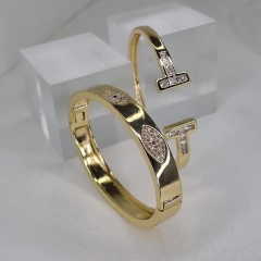 PULSERA ESCLAVA ACERO DORADO CON OJOS TURCOS K2507 - DEBERNARDI - Joyeria Debernardi