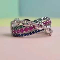 ANILLO ITALIA ESTILO GUCCI ESMERALDA CUBICS ZAFIROS 4925