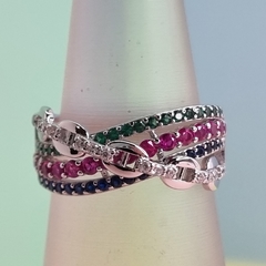 ANILLO ITALIA ESTILO GUCCI ESMERALDA CUBICS ZAFIROS 4925 - comprar online