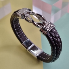 PULSERA CUERO MARRON ACERO CON NUDO CENTRAL 5561