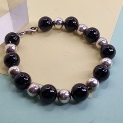 PULSERA BOLITAS PLATA Y ONIX CON MARINERO COD 5602