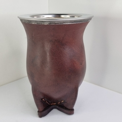 MATE CAMIONERO DE CALABAZA, CUERO MARRON CON VIROLA DE ACERO 4468