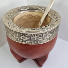 MATE IMPERIAL GRANDE DE CUERO MARRON SUELA CON VIROLA ALPACA COD5921 - comprar online